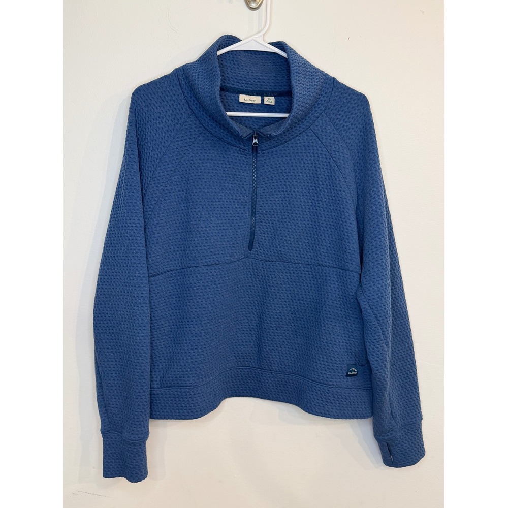 L.L. Bean Women's Ridgeknit Oversized Half-Zip Pullover Sweatshirt Blue XL‎